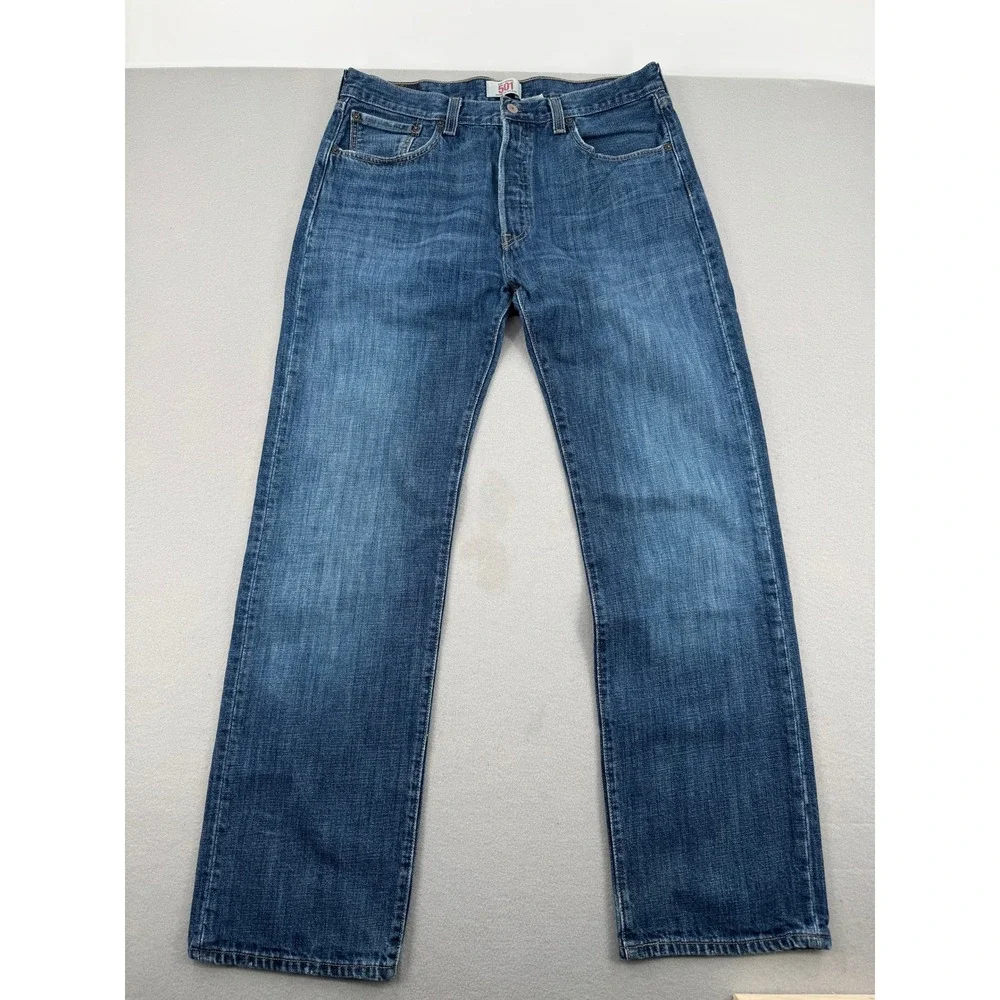 Y2K Levis 501 Mens Straight Leg Button Fly Blue Denim Jeans 34x32 August 2009